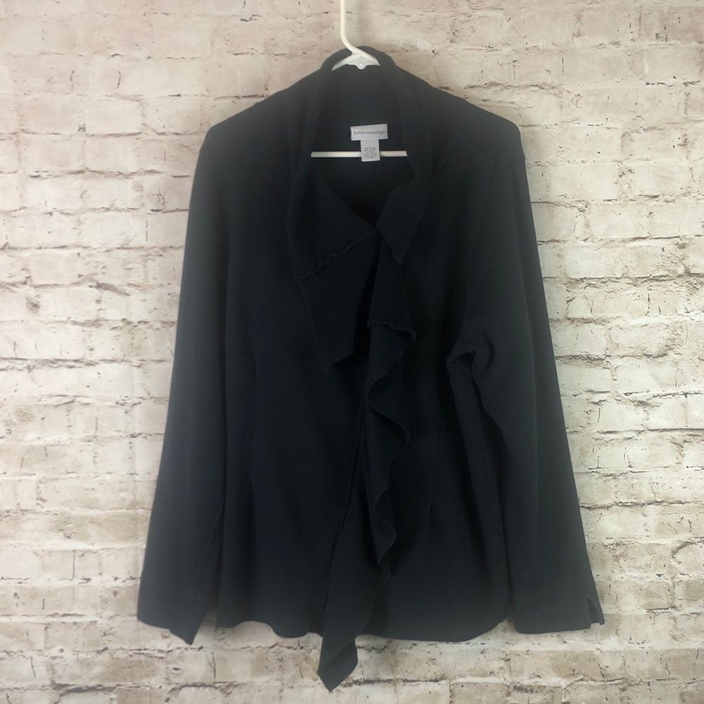 Soft Surroundings Black Ruffle-Front Sweater